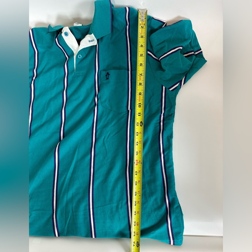 Vintage Penguin Club Vertical Stripe Polo Mens XL Teal Made in USA - Picture 8 of 8